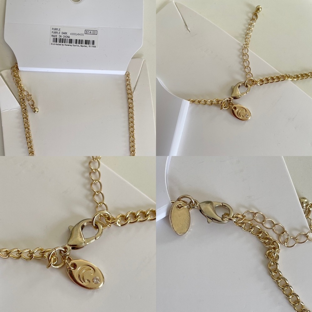 Charming Charlie Dark Purple & Gold-Tone Stone Necklace NWT - Picture 12 of 13